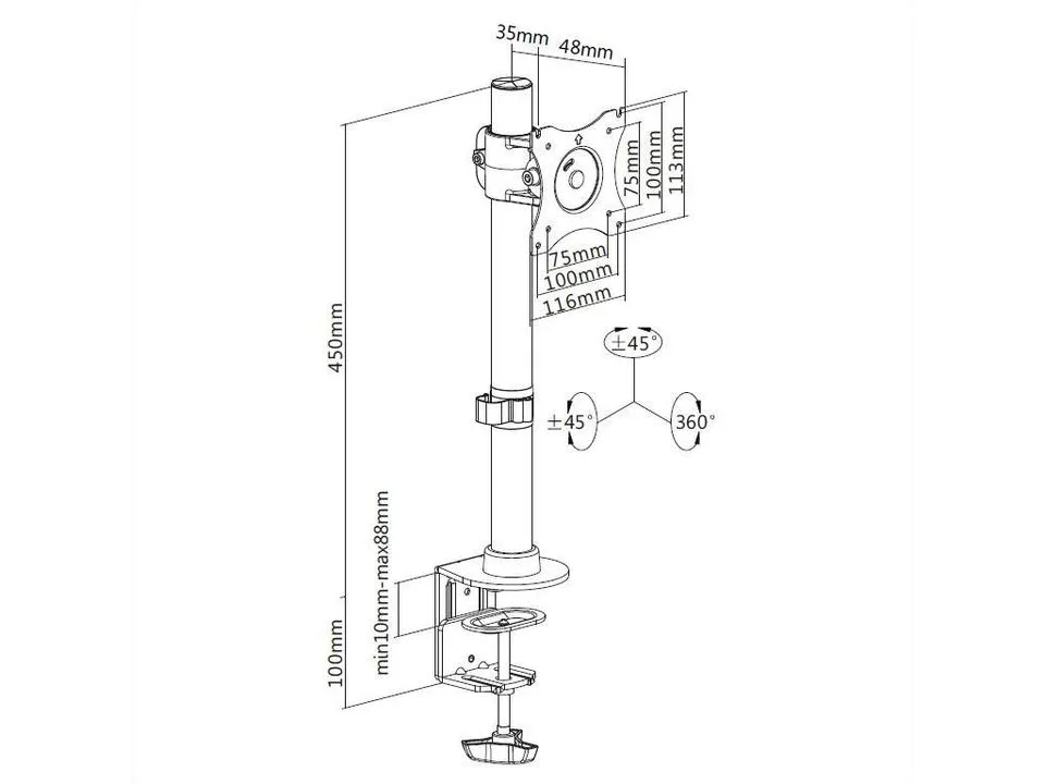 Multibrackets M Deskmount Basic Single -n&auml;ytt&ouml;varsi, musta, 15&quot;-27&quot;, 10kg