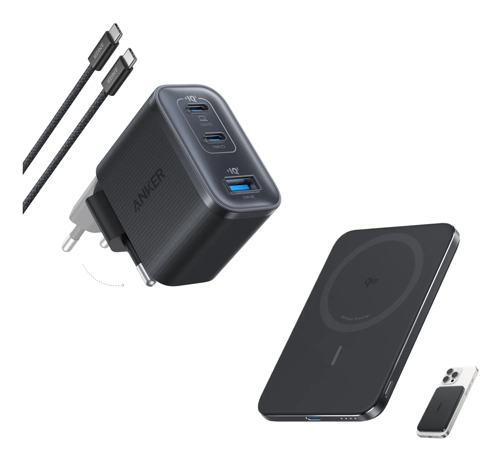 Anker Nano Charger (70W, 3 porttia) -sein&auml;laturi, musta