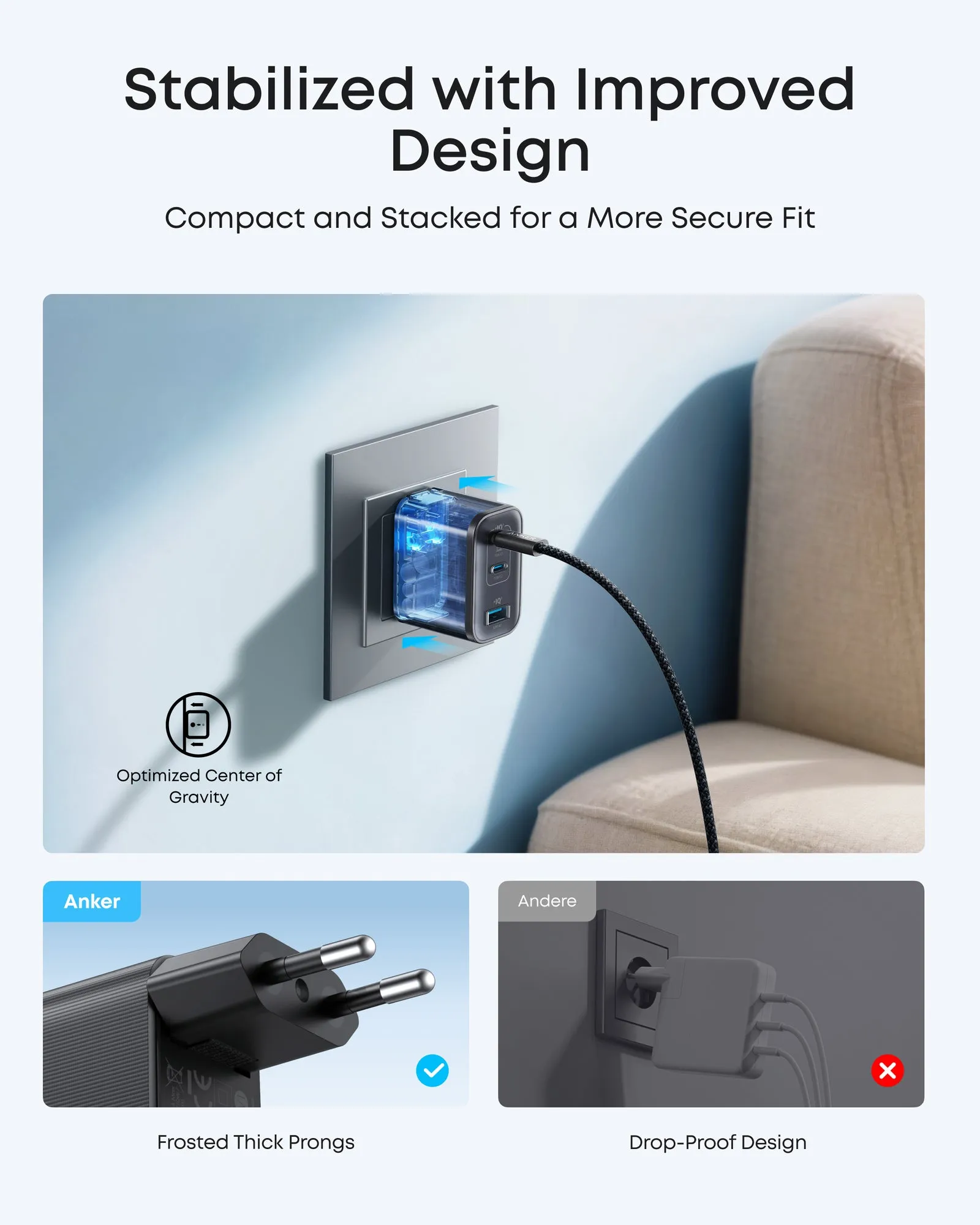 Anker Nano Charger (70W, 3 porttia) -sein&auml;laturi, musta