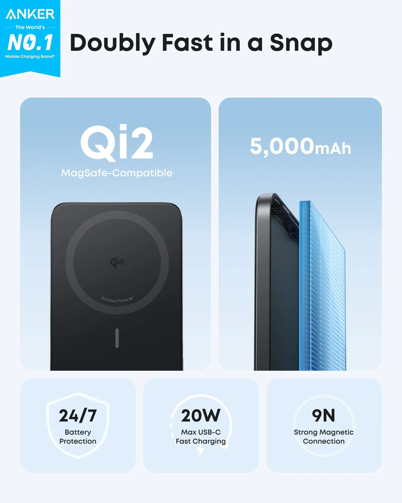 Anker Nano Charger (70W, 3 porttia) -sein&auml;laturi, musta