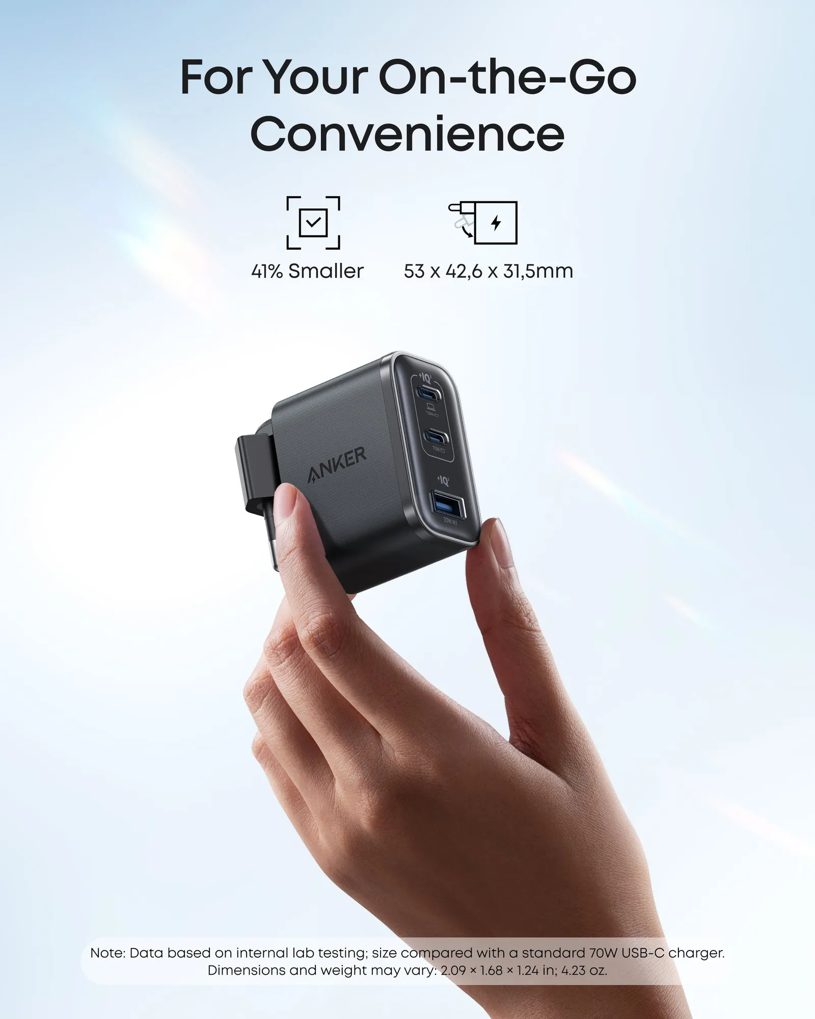 Anker Nano Charger (70W, 3 porttia) -sein&auml;laturi, musta