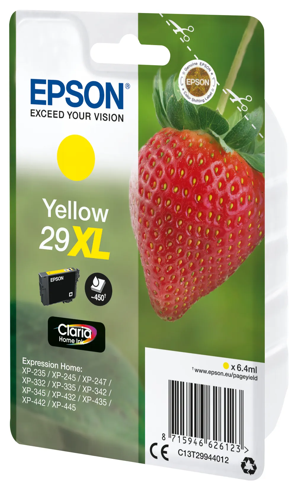 Epson 29XL - 6.4 ml - XL-koko - keltainen - alkuper&auml;inen - blister RF:ll&auml;/&auml;&auml;nih&auml;lyttimell&auml; - mustepatruuna malleihin Expression Home XP-235, 245, 247, 332, 335,