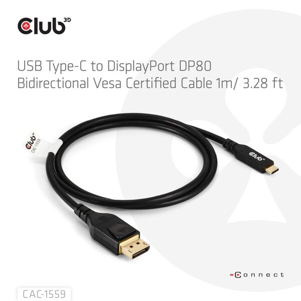 Club 3D USB-C - DisplayPort 2.1 - cable, Black, 1m