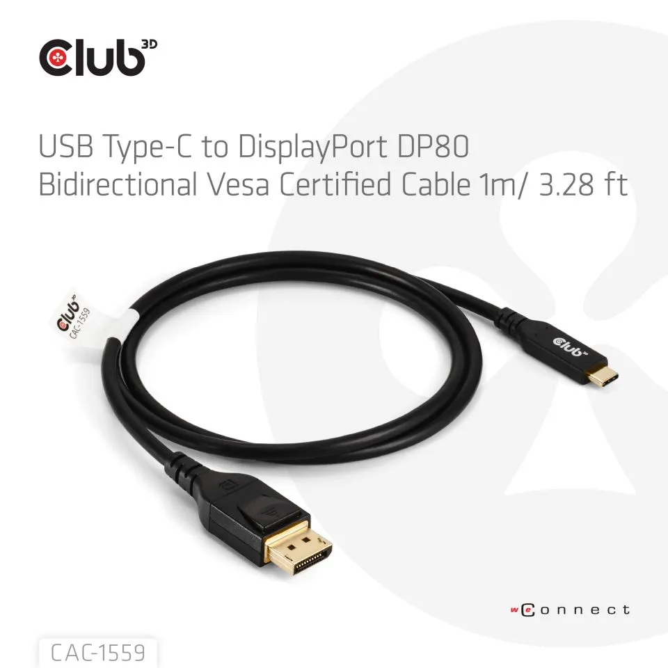Club 3D USB-C - DisplayPort 2.1 -kaapeli, Musta, 1m
