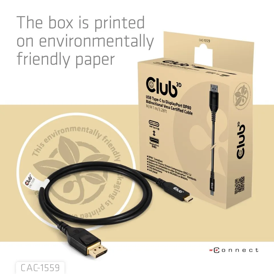 Club 3D USB-C - DisplayPort 2.1 -kaapeli, Musta, 1m