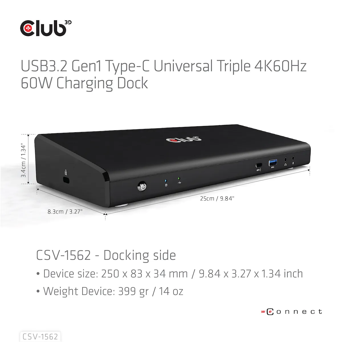 Club 3D 3.2 Gen1 USB-C 13-in-1 - dock with power supply, Black