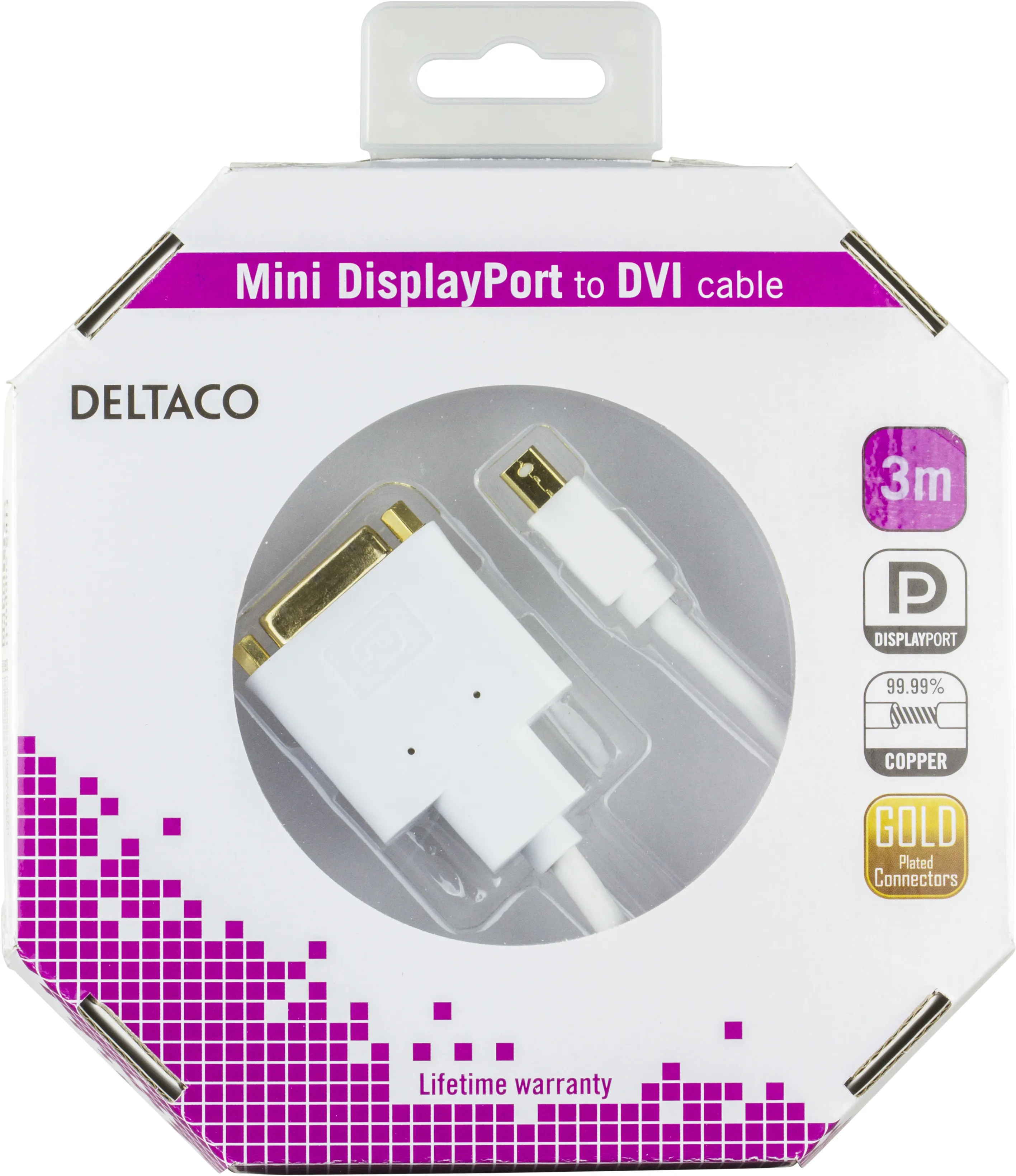 Deltaco mini Displayport &ndash; DVI-I - cable, Single, 3 m, White