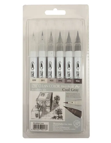 ZIG Clean Color Real Brush 6-set Cool gray