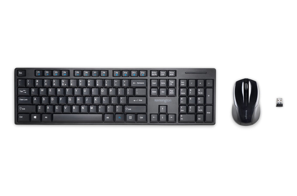 Kensington Pro Fit Low-Profile Desktop Set - N&auml;pp&auml;imist&ouml;- ja hiiri -pakkaus - langaton - 2.4 GHz - espanja - musta