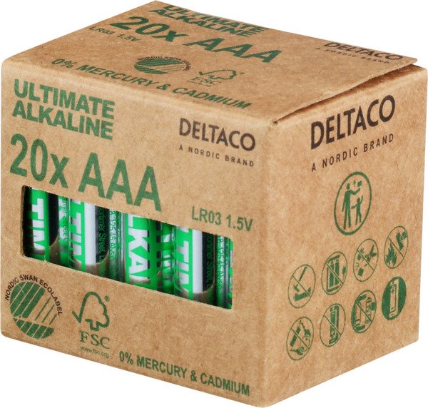 DELTACO Ultimate Alkaline batteries, LR03/AAA size, 20-pack