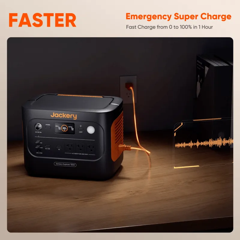 Jackery Explorer 1000 v2 b&auml;rbar kraftstation, 1070 Wh, 1500 W, svart/orange