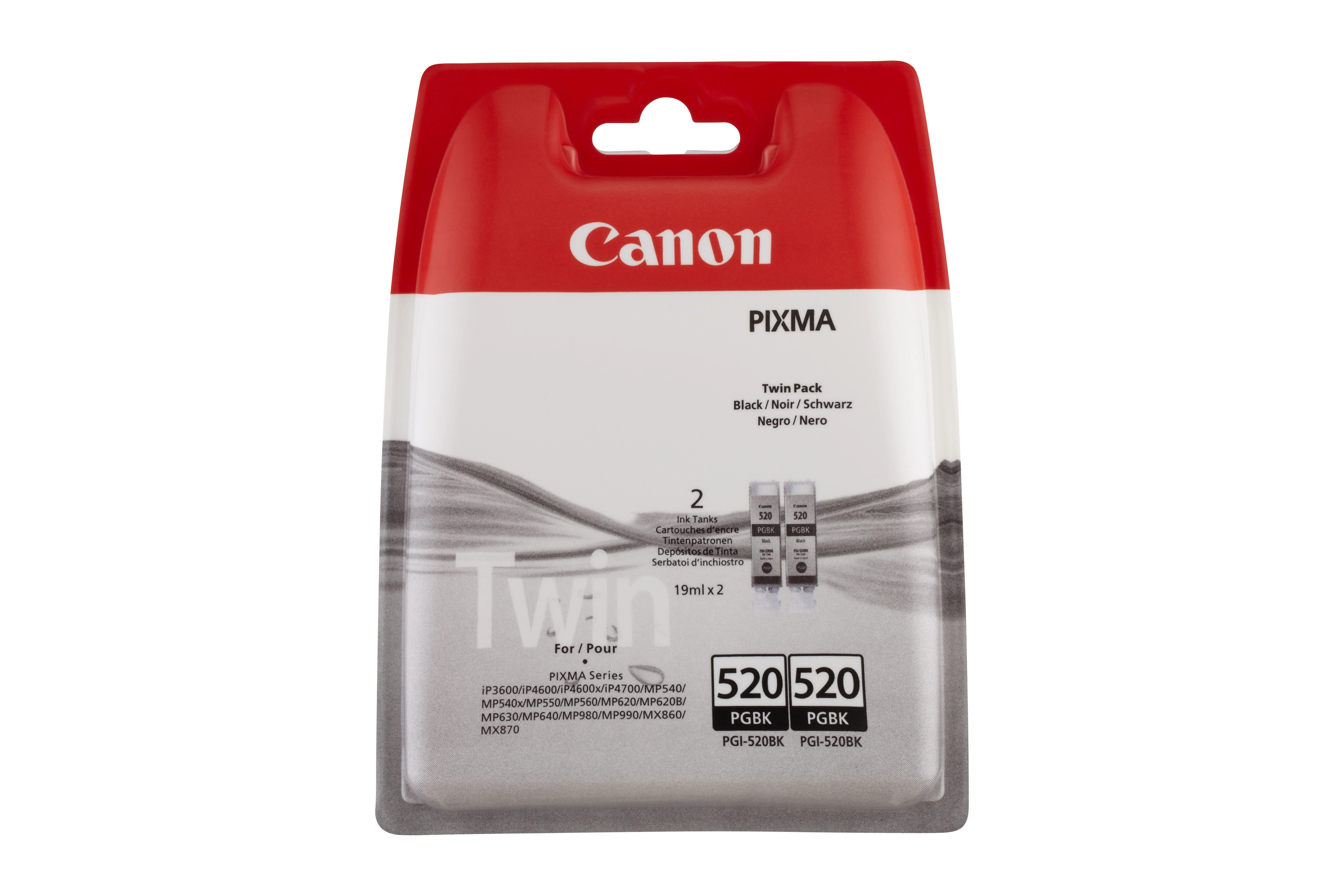 Canon PGI-520BK Ink Cartridge Kit, Black, 2 pcs