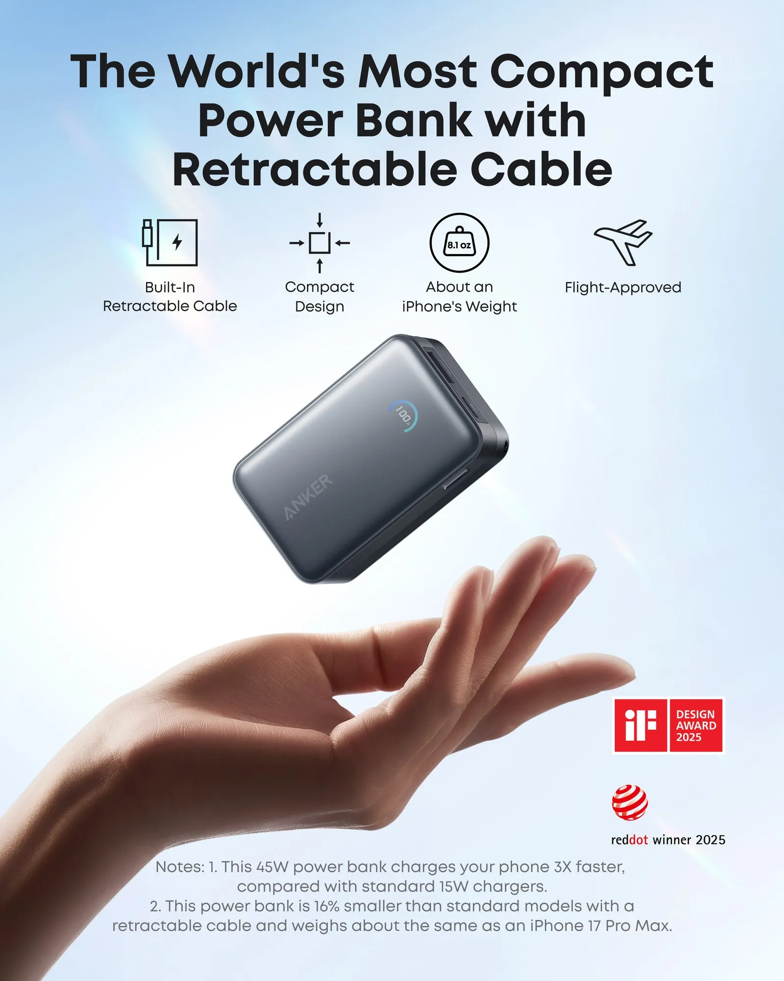 Anker Nano 10000mAh, 45W, PD 45W - powerbank, svart