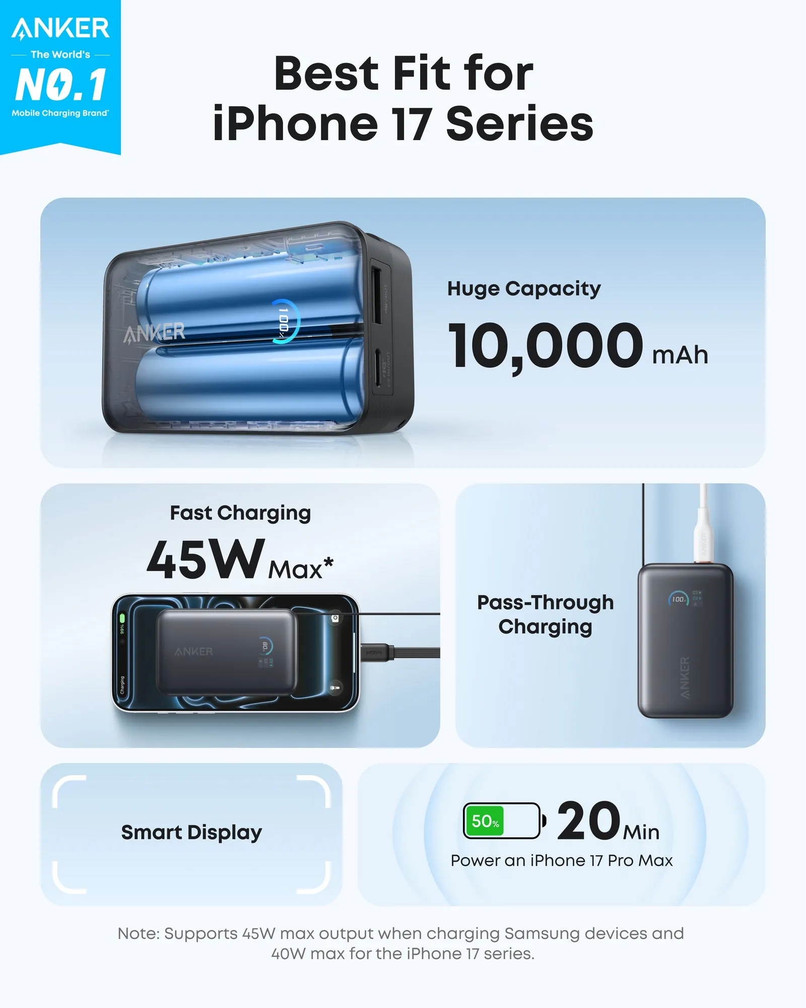 Anker Nano 10000mAh, 45W, PD 45W - powerbank, svart