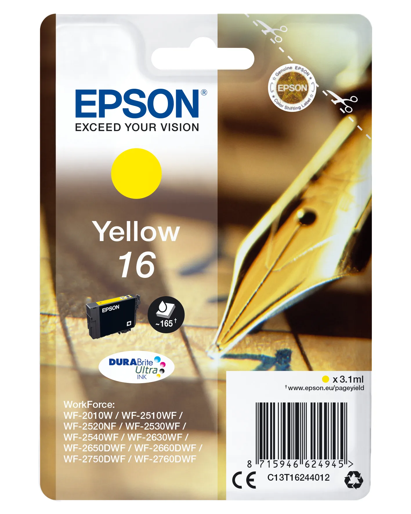 Epson 16 ink cartridge, 3.1 ml, Yellow