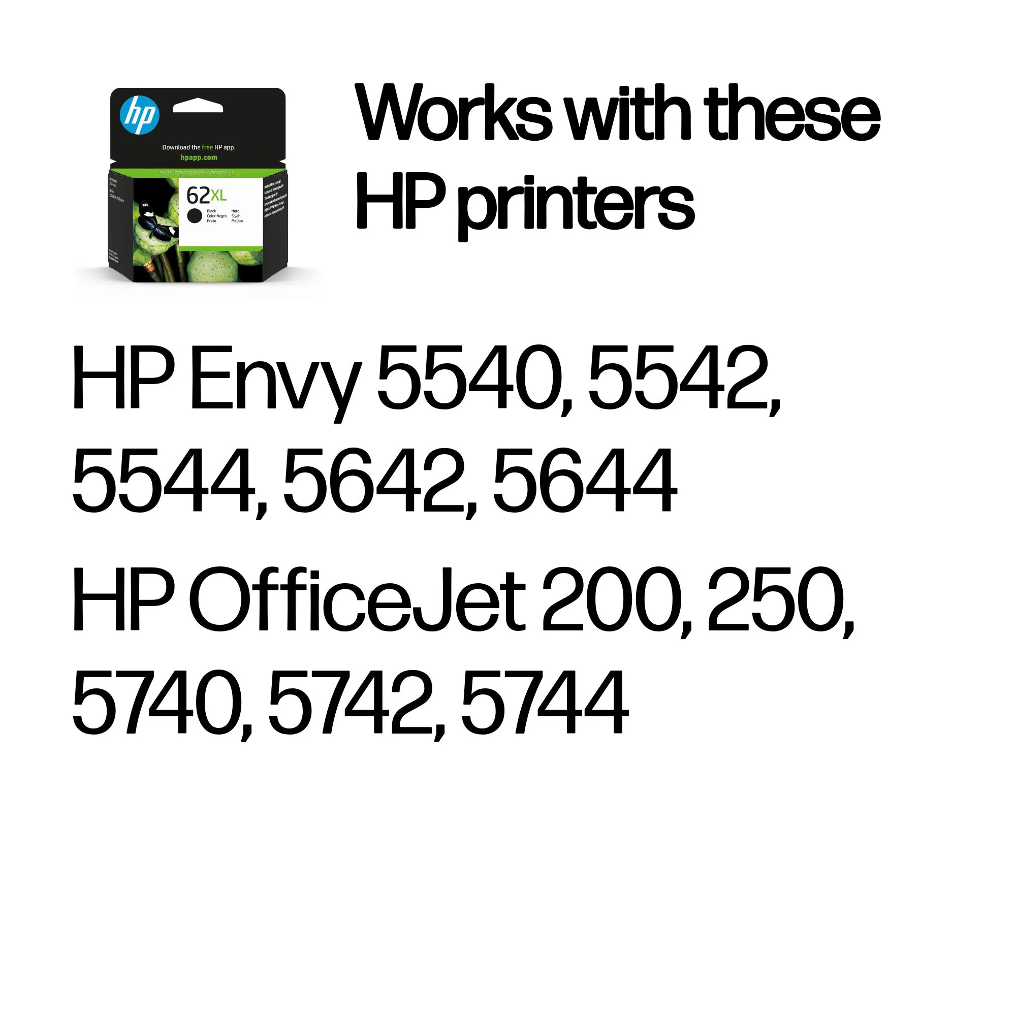 HP 62XL ink cartridge, 12 ml, Black
