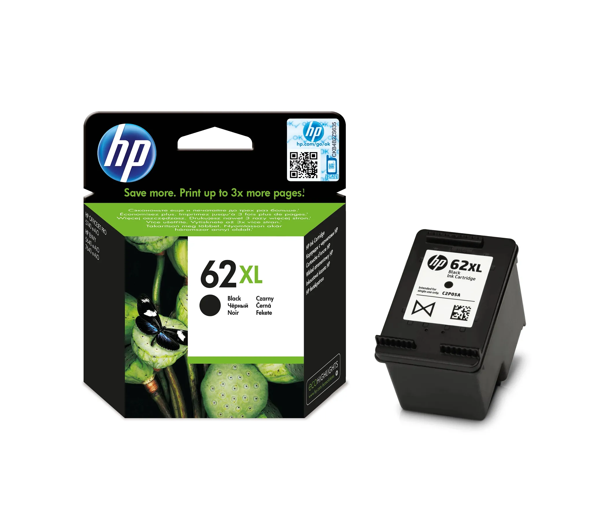 HP 62XL ink cartridge, 12 ml, Black