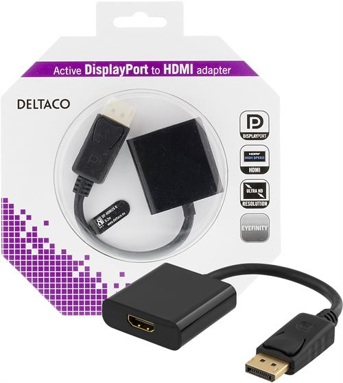 DELTACO Displayport - HDMI sovitin, 4K, audio, 0,2, musta
