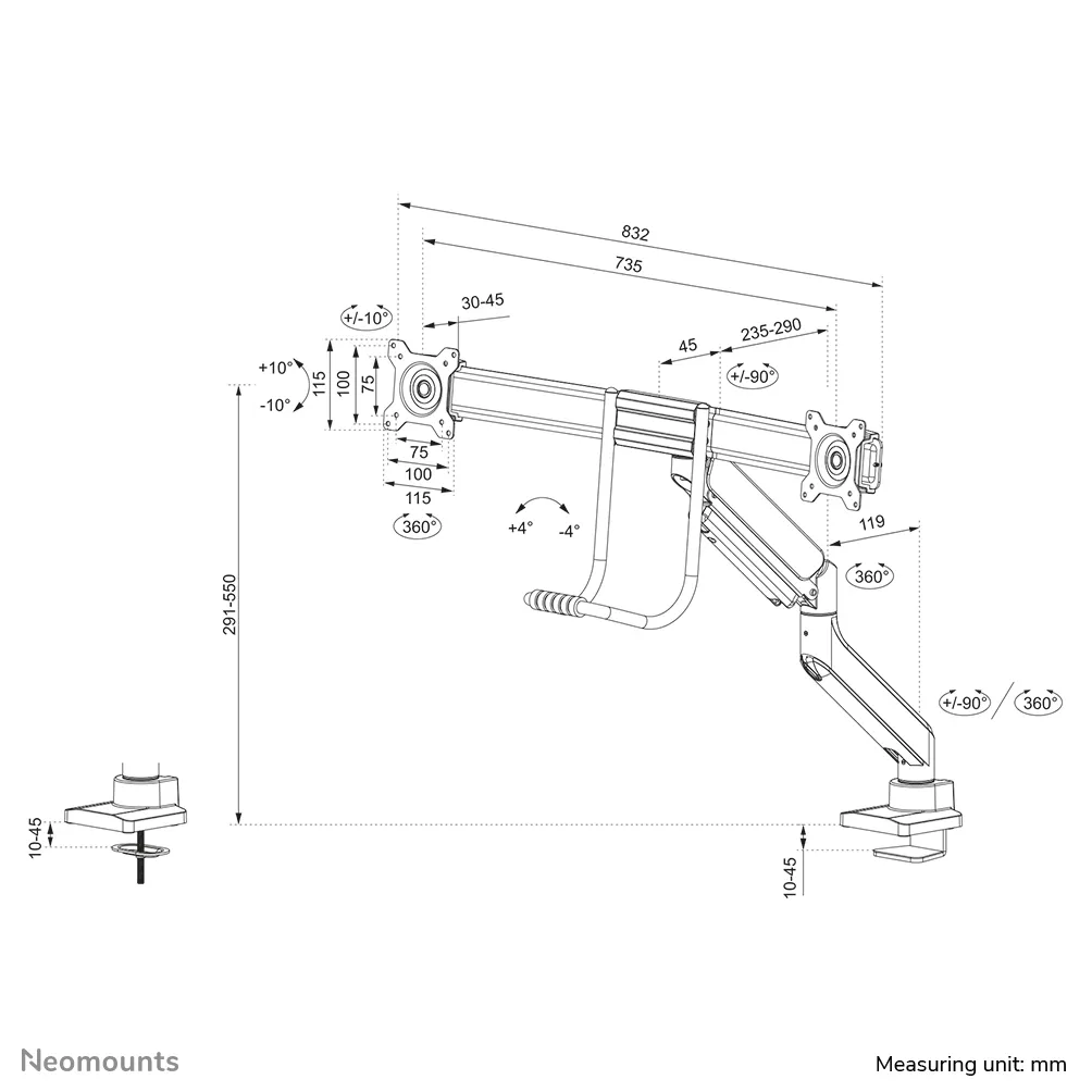 Neomounts by Newstar DS75-450WH2, -n&auml;ytt&ouml;varsi, 32&quot;, 8kg, valkoinen