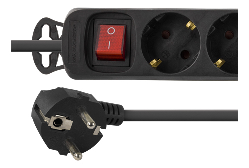 Deltaco GT-115B 3 outlets Power Strip, 1.5m, Black