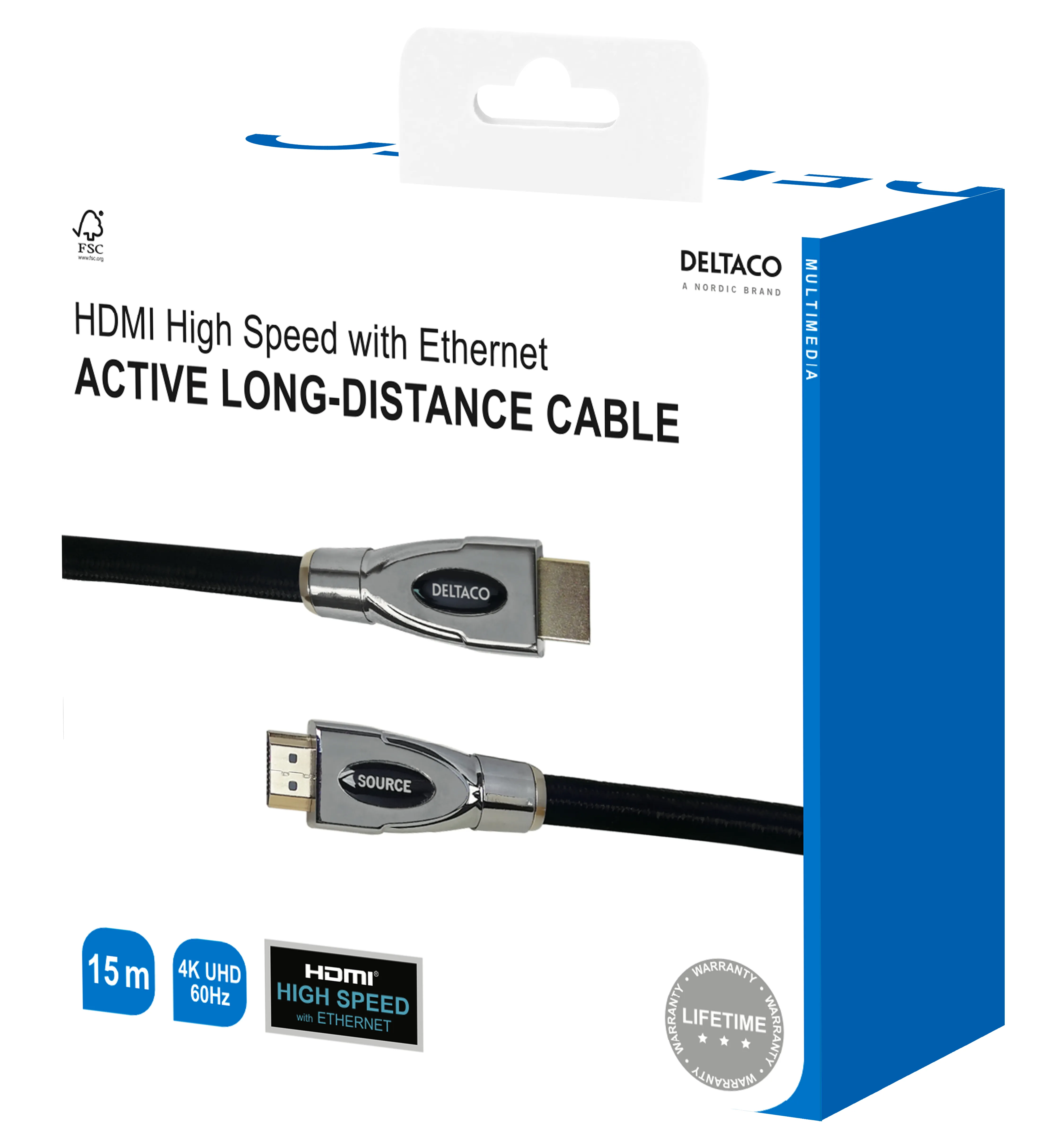 Deltaco HDMI 2.0 -HDMI aktiivinen, 15 m, Musta