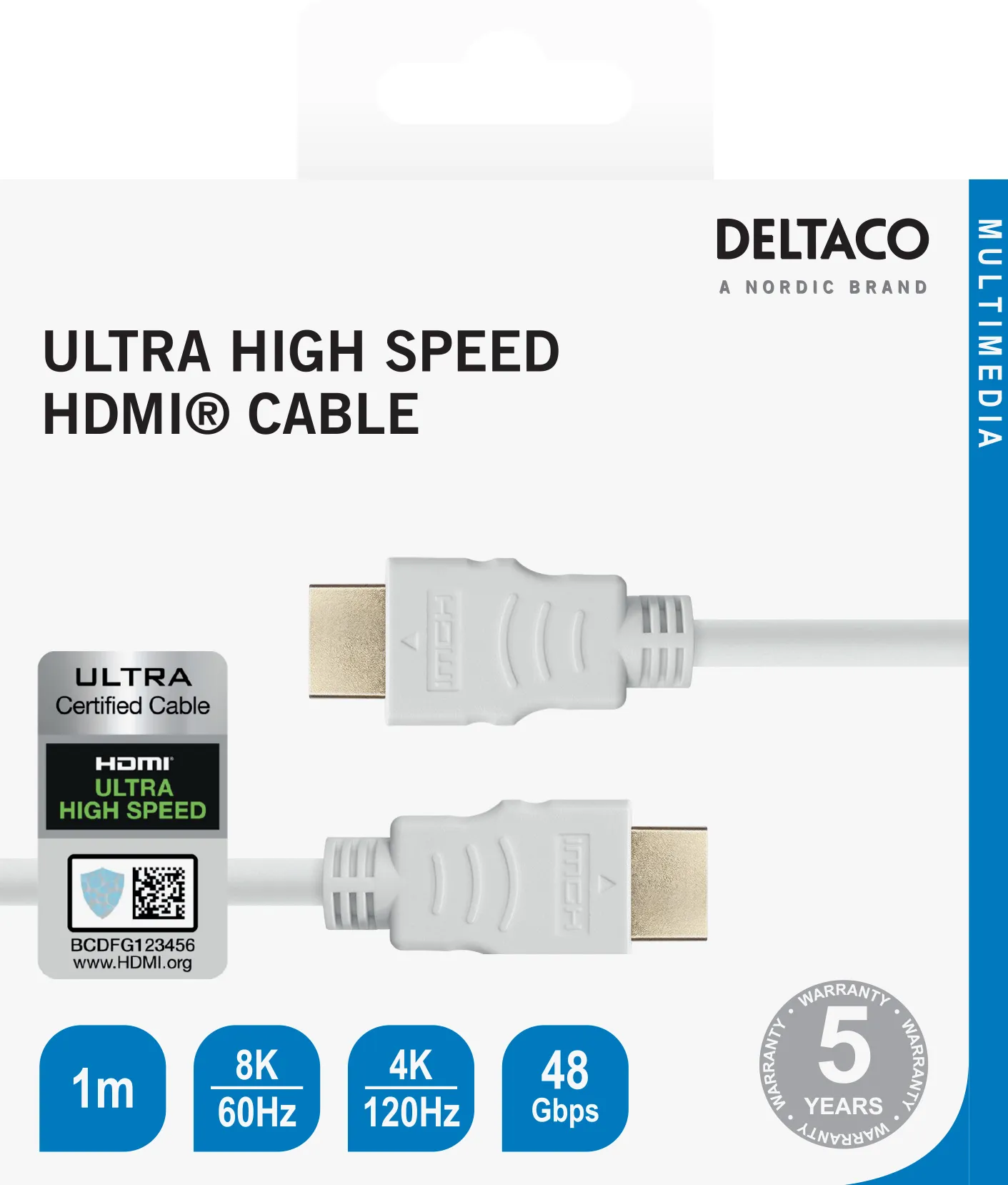 Deltaco  HDMI &ndash; HDMI 2.1 - cable, 1 m, White