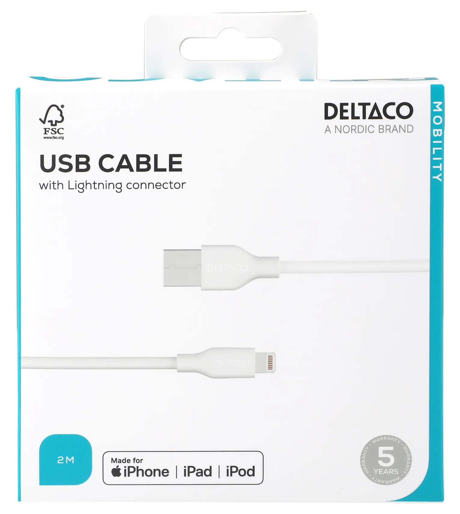 Deltaco USB-A - Lightning, C189 - cable, White, 2m