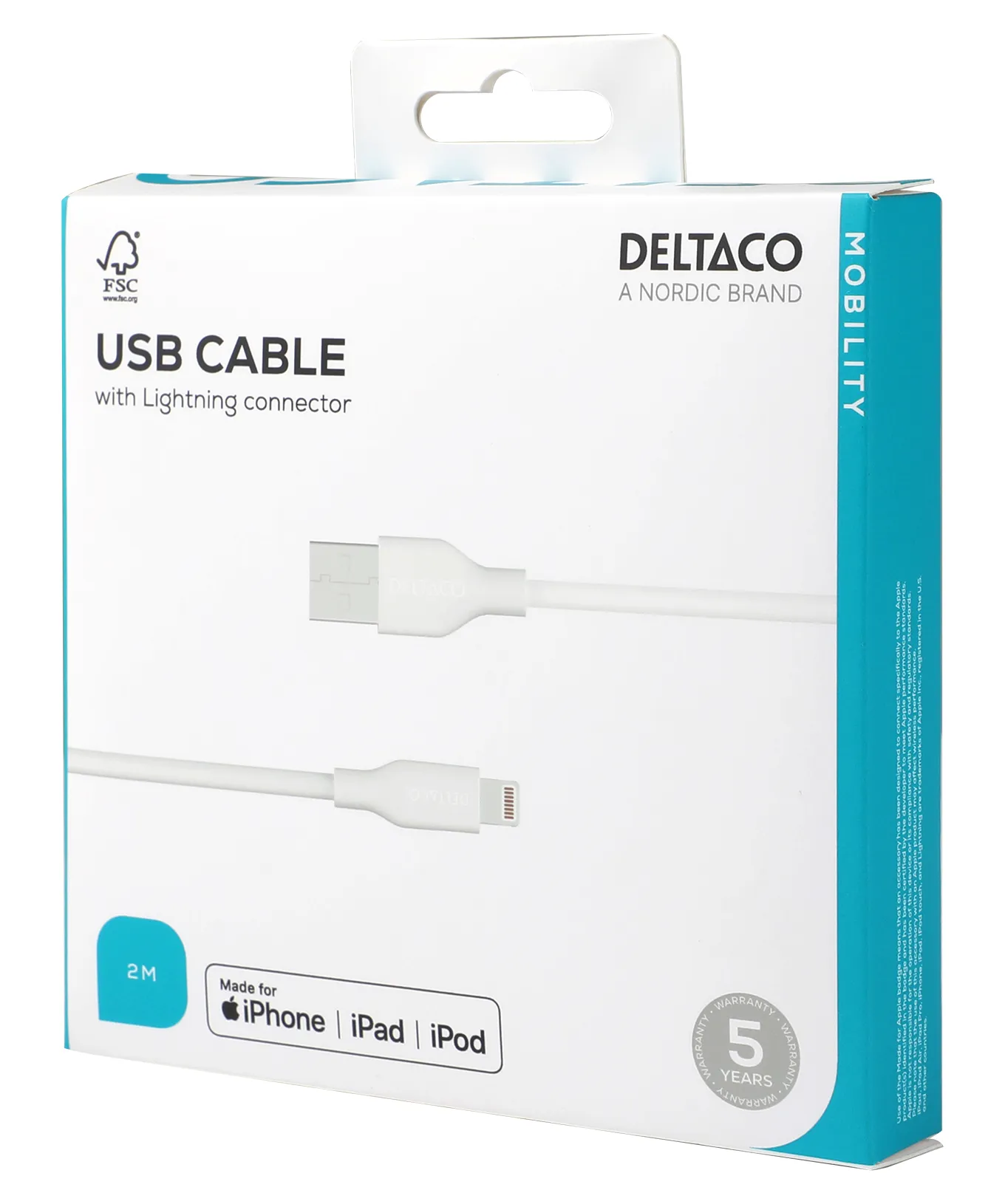 Deltaco USB-A - Lightning, C189 - cable, White, 2m