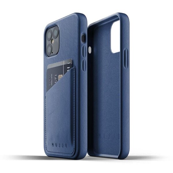 Mujjo Full Leather, iPhone 12 / 12 Pro - Wallet Case, Blue