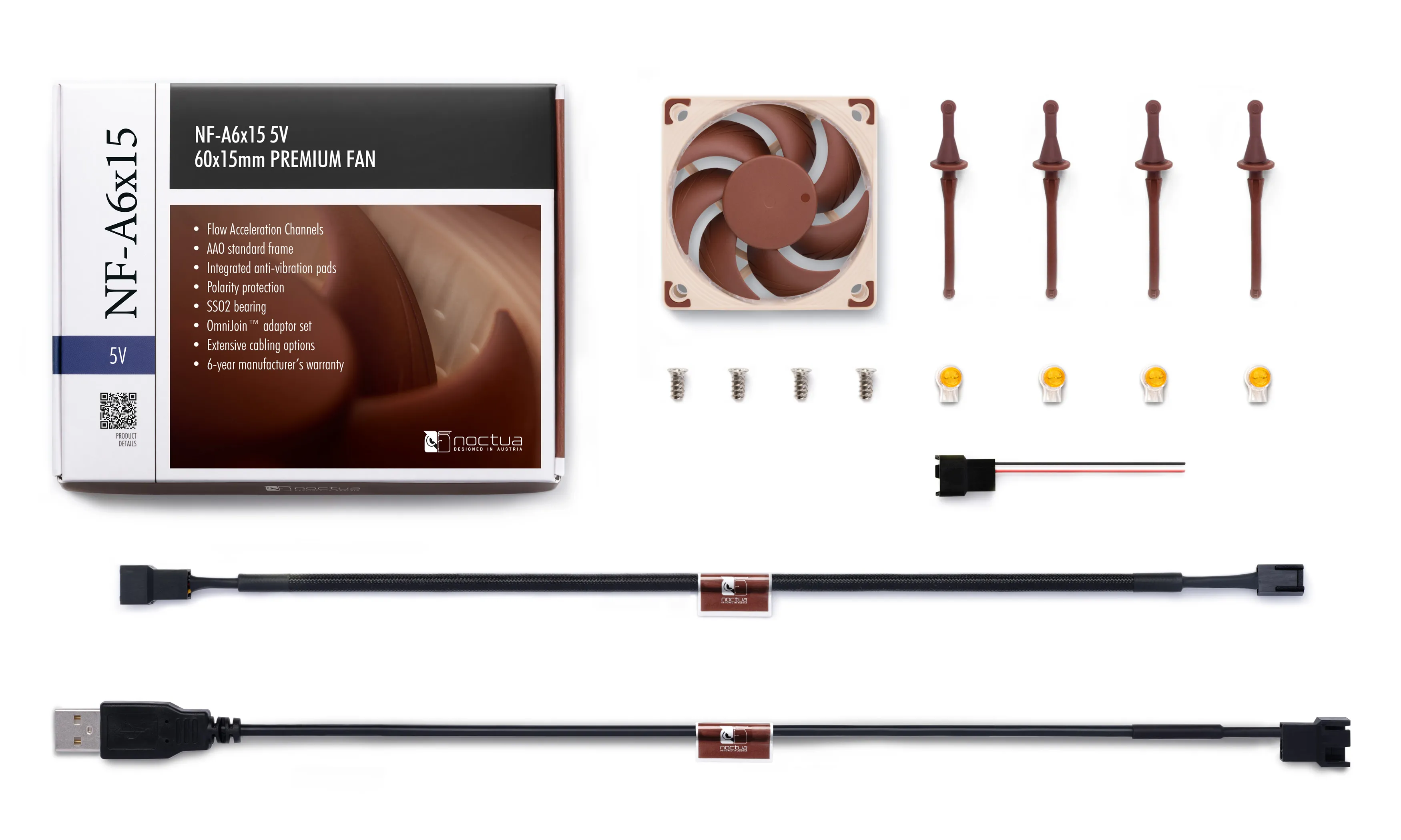 Noctua NF-A6x15 5V -kotelotuuletin, 60 x 60 x 15 mm, Beige/Ruskea