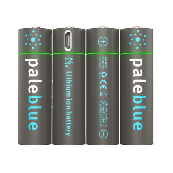 Pale Blue Li-Ion Rechargeable AA Battery 4 pack of AA with 4x1 charging cable