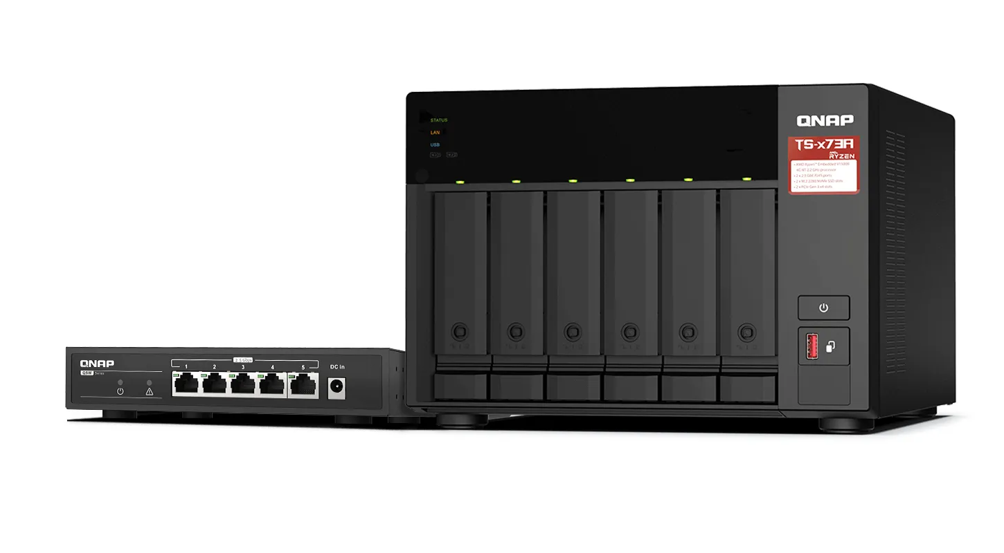 6-bay NAS AMD Ryzen V1500B 8GB DDR4 RAM +-NAS-palvelin