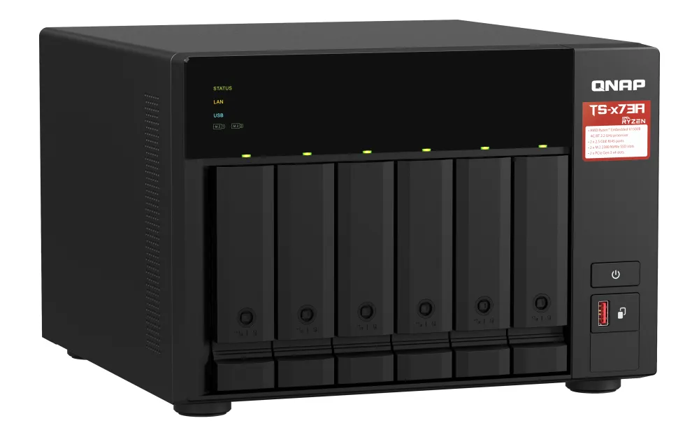 6-bay NAS AMD Ryzen V1500B 8GB DDR4 RAM +-NAS-palvelin