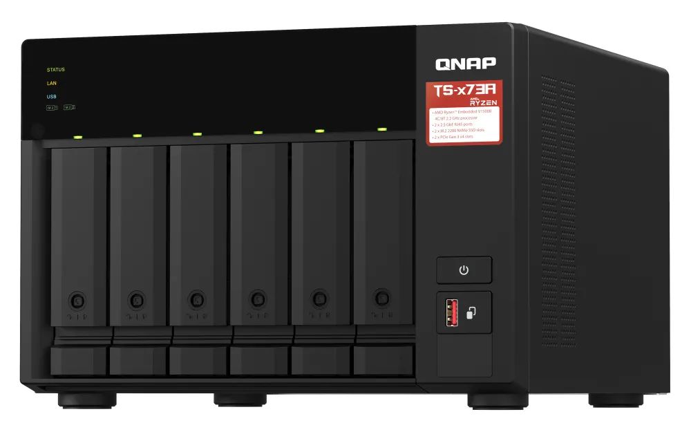 6-bay NAS AMD Ryzen V1500B 8GB DDR4 RAM +-NAS-palvelin