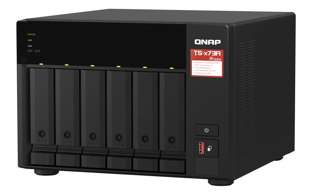 6-bay NAS AMD Ryzen V1500B 8GB DDR4 RAM +-NAS-palvelin