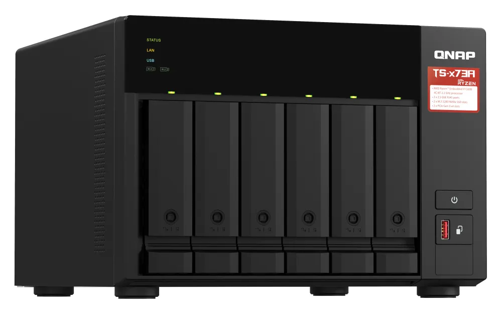 6-bay NAS AMD Ryzen V1500B 8GB DDR4 RAM +-NAS-palvelin