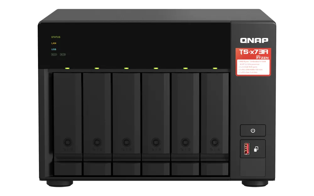6-bay NAS AMD Ryzen V1500B 8GB DDR4 RAM +-NAS-palvelin