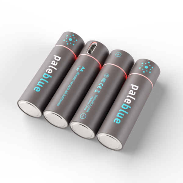 Pale Blue Li-Ion Rechargeable AA Battery 4 pack of AA with 4x1 charging cable