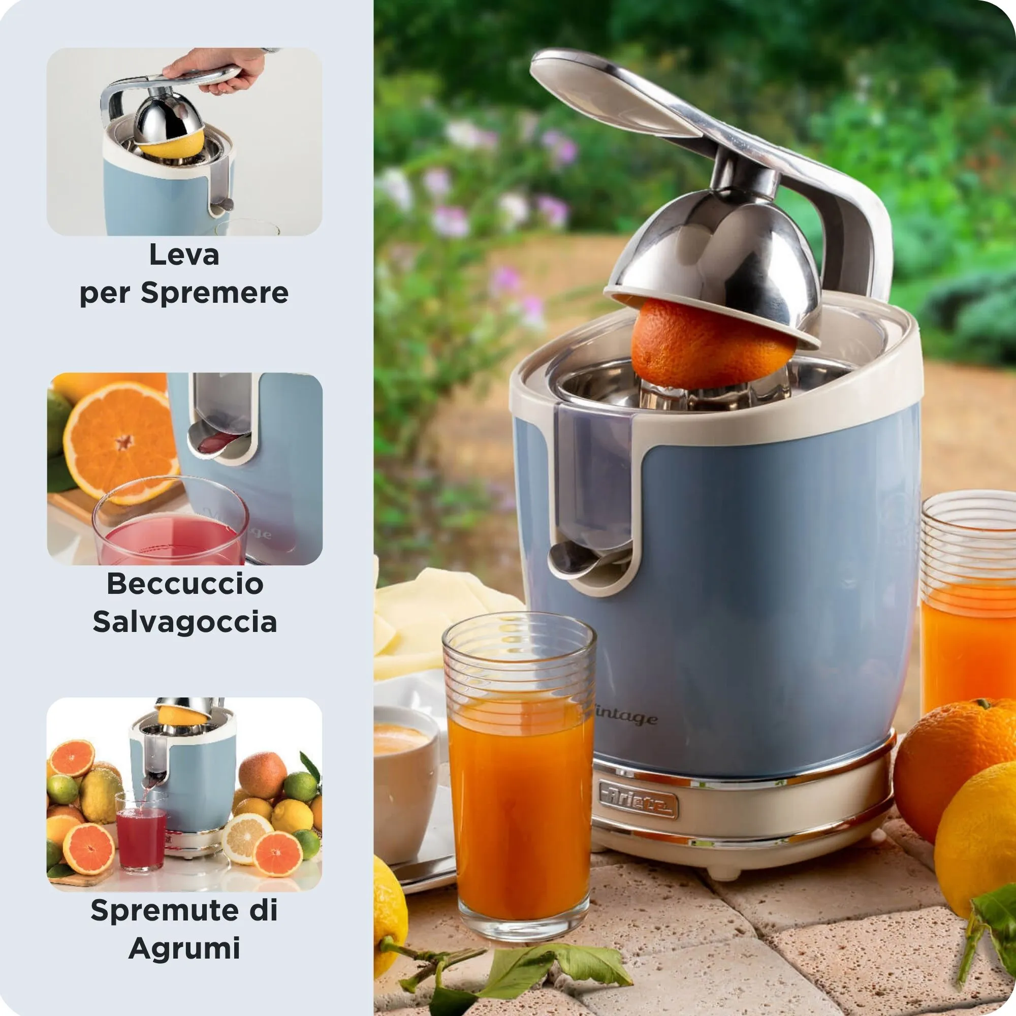 Ariete 0413BL Elektrisk citruspress, Ljusbl&aring; (0,6 L, 85 W)