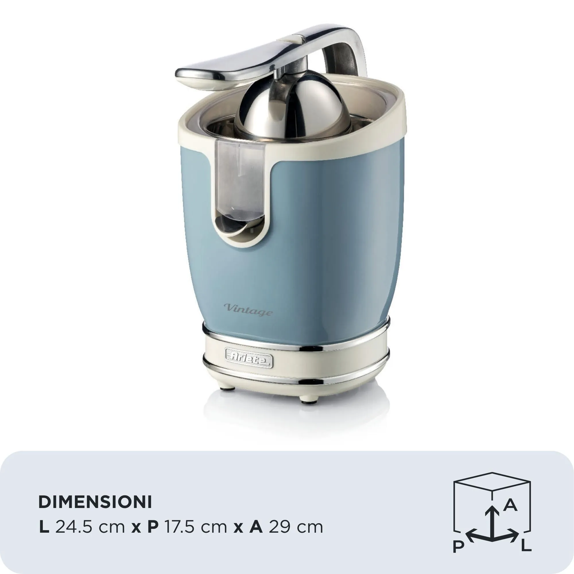 Ariete 0413BL Elektrisk citruspress, Ljusbl&aring; (0,6 L, 85 W)