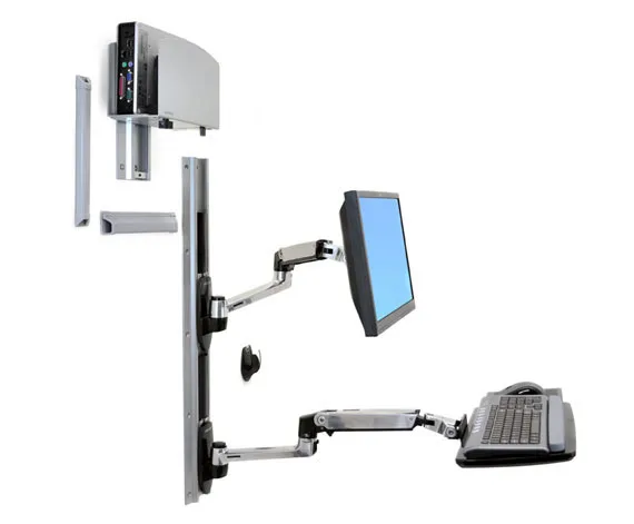 ERGOTRON LX Wall Mount LCD and Keyboard with small universial CPU Notebook arm Polished Aluminum