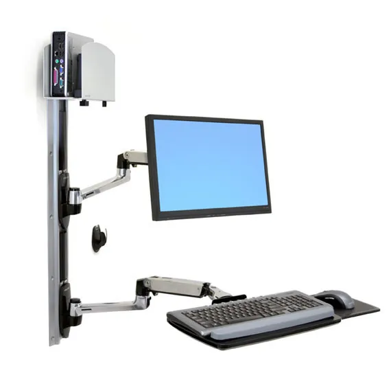 ERGOTRON LX Wall Mount LCD and Keyboard with small universial CPU Notebook arm Polished Aluminum