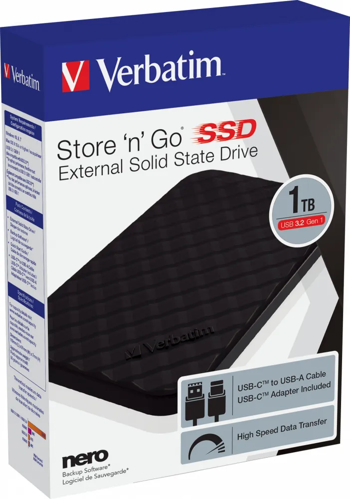 Verbatim Store 'n' Go 1 TB extern SSD med USB 3.2 Gen 1 (USB-C), portabel, svart