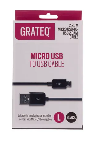 Grateq USB-A - Micro-USB B -kaapeli, 2,25m, Musta