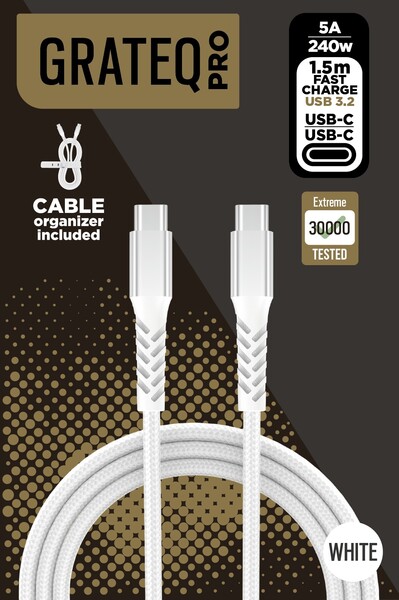 Grateq Pro USB-C - USB-C 240W - kabel, 1.5m, Vit