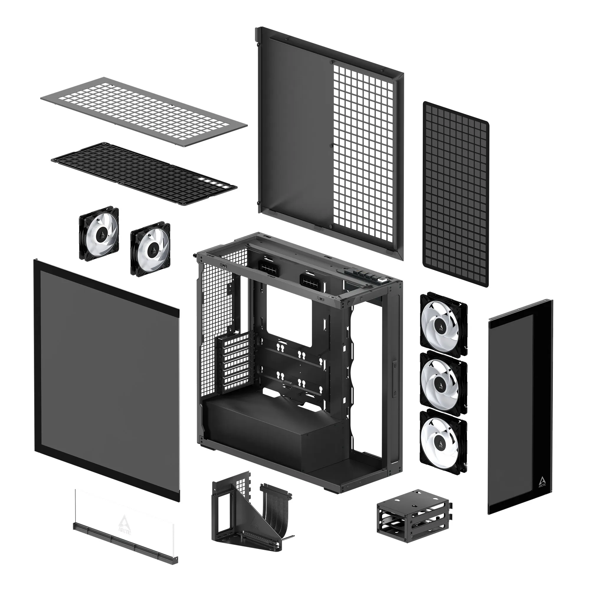 Arctic Xtender VG 5x A-RGB Fans E-ATX - mid case with window, Black