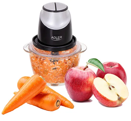 Adler AD 4082 Chopper, Glass Bowl, 1.2 Liters, 550 Watts, Black / Grey / Silver