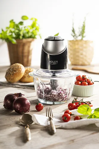 Adler AD 4082 Chopper, Glass Bowl, 1.2 Liters, 550 Watts, Black / Grey / Silver