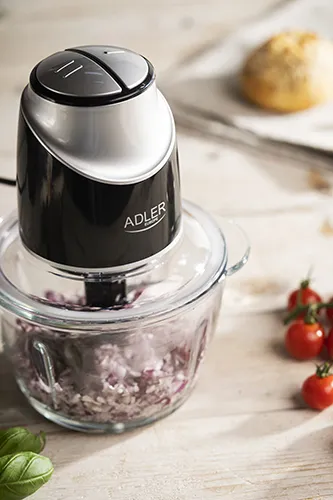Adler AD 4082 Chopper, Glass Bowl, 1.2 Liters, 550 Watts, Black / Grey / Silver