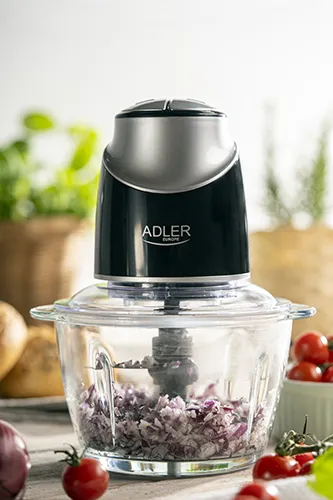 Adler AD 4082 Chopper, Glass Bowl, 1.2 Liters, 550 Watts, Black / Grey / Silver